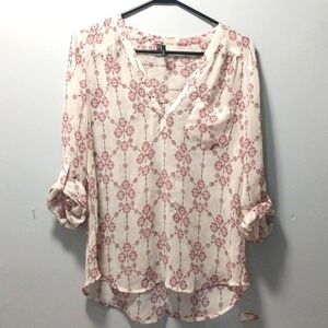 Maurice's white blouse with pink design large